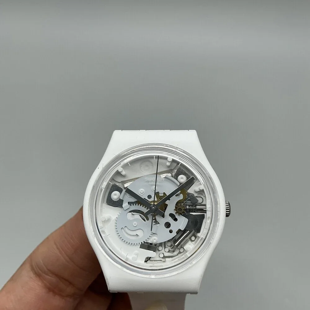 Swatch Womens Watch 34mm Spot White Skeleton Dial Silicone Swiss